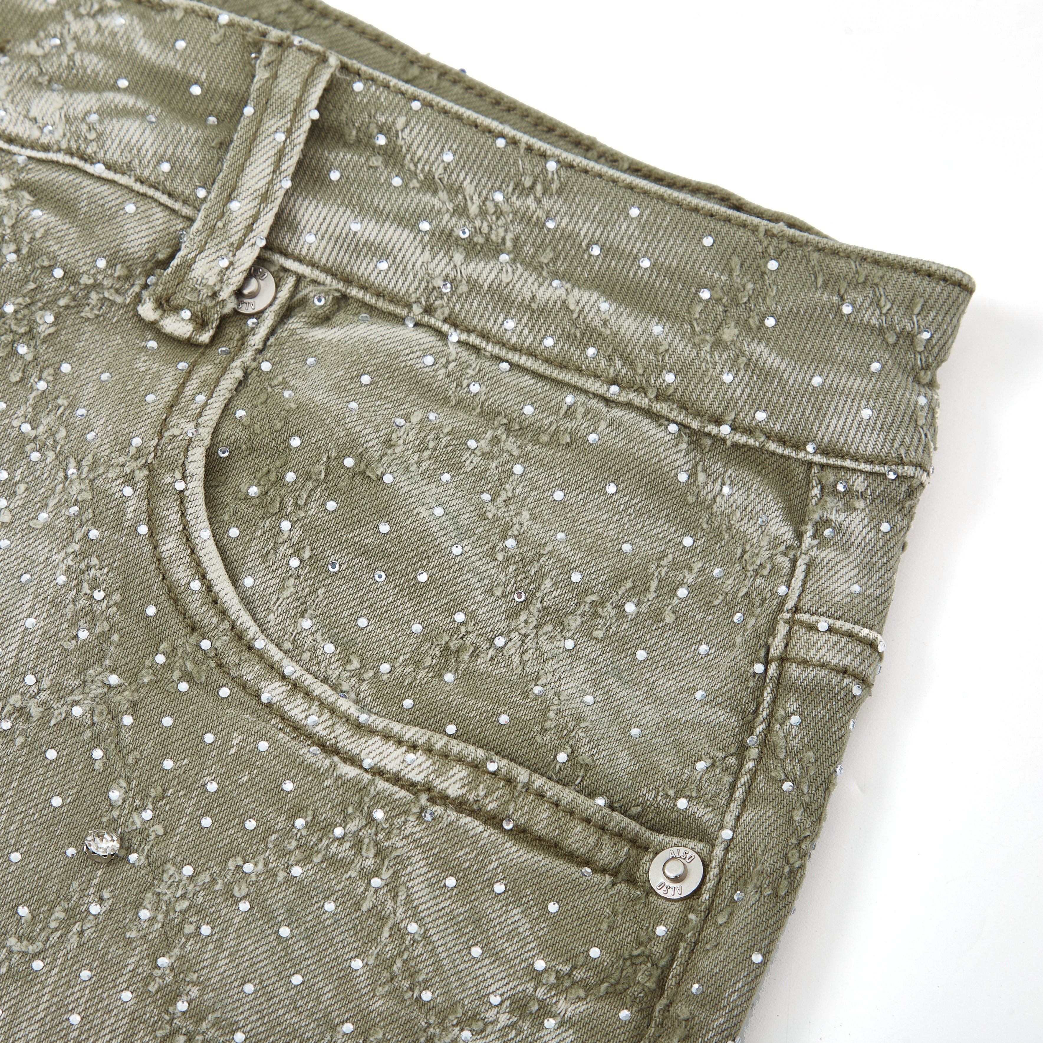 Gemstone Denim Jorts - Olive Gemstone Denim Jorts - Olive