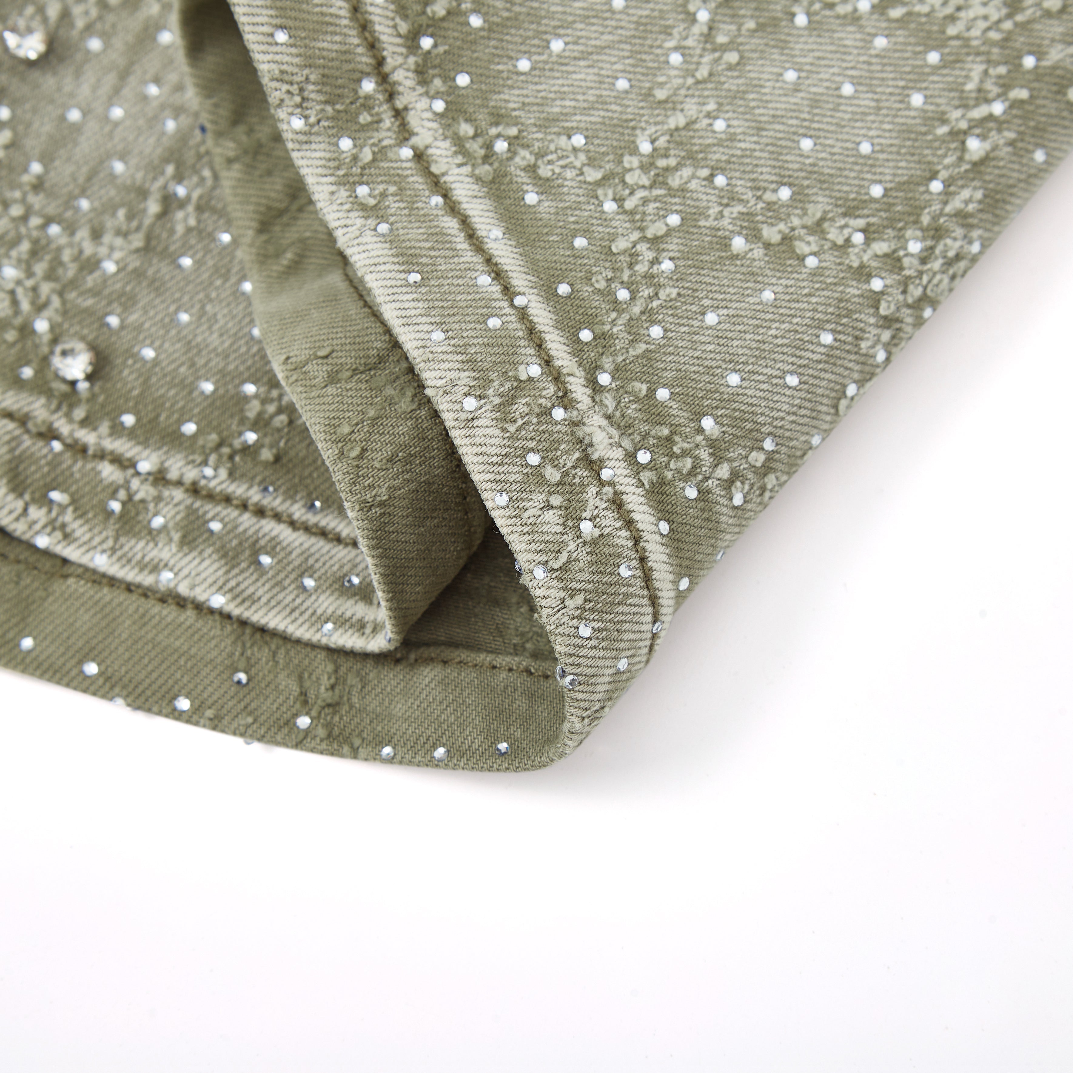 Gemstone Denim Jorts - Olive Gemstone Denim Jorts - Olive