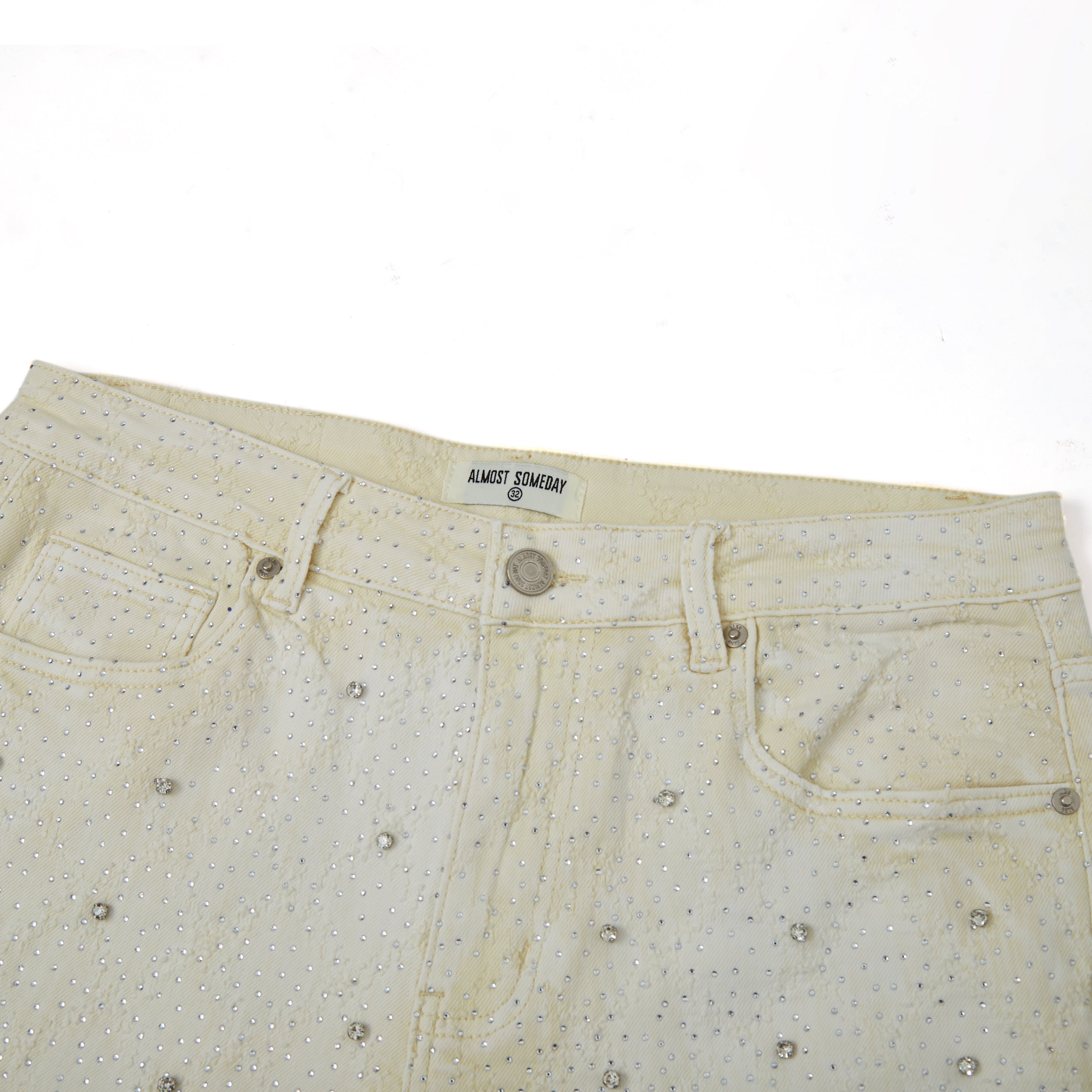 Gemstone Denim Jorts - White Gemstone Denim Jorts - White