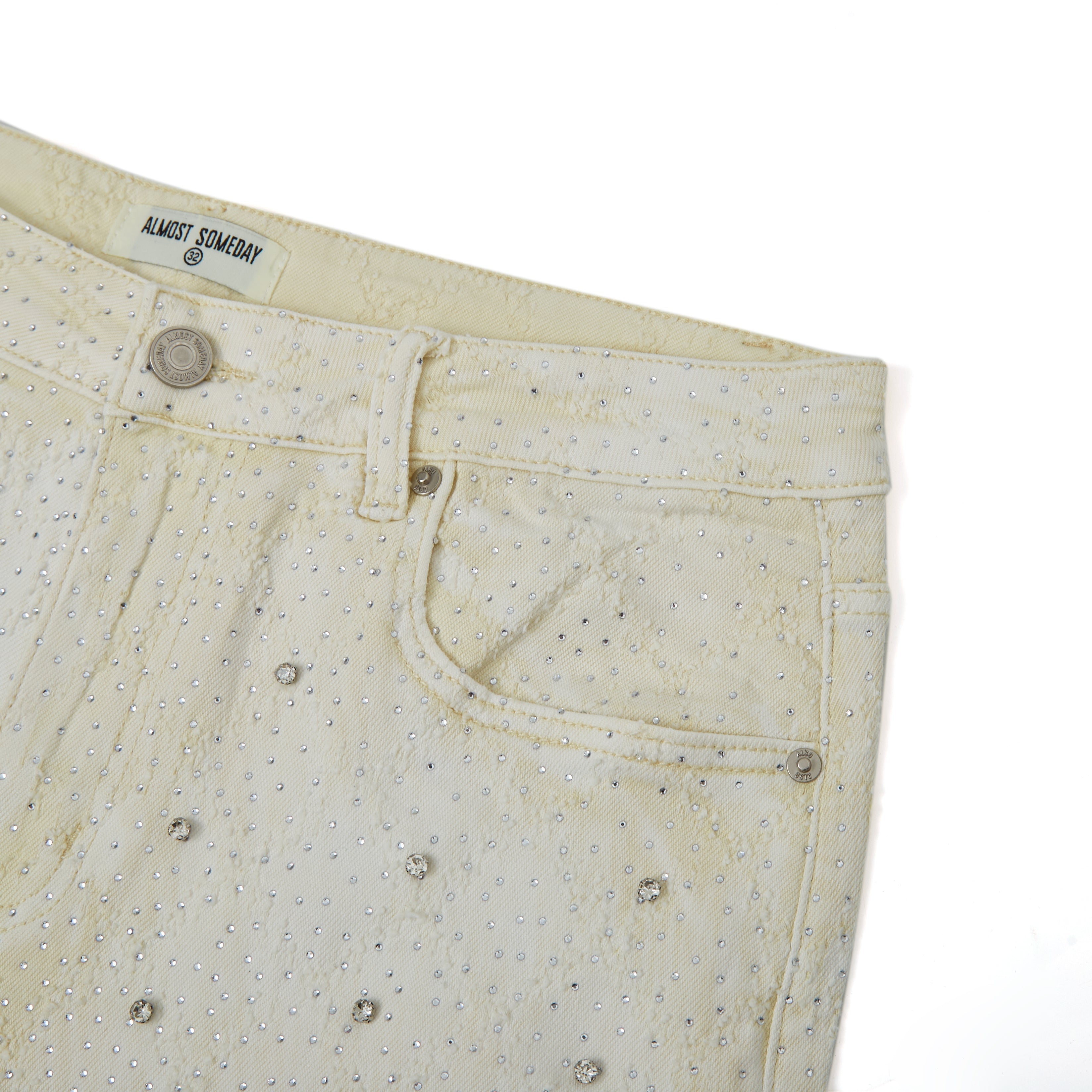 Gemstone Denim Jorts - White Gemstone Denim Jorts - White