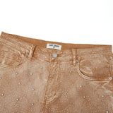Gemstone Denim Jorts - Light Brown Gemstone Denim Jorts - Light Brown