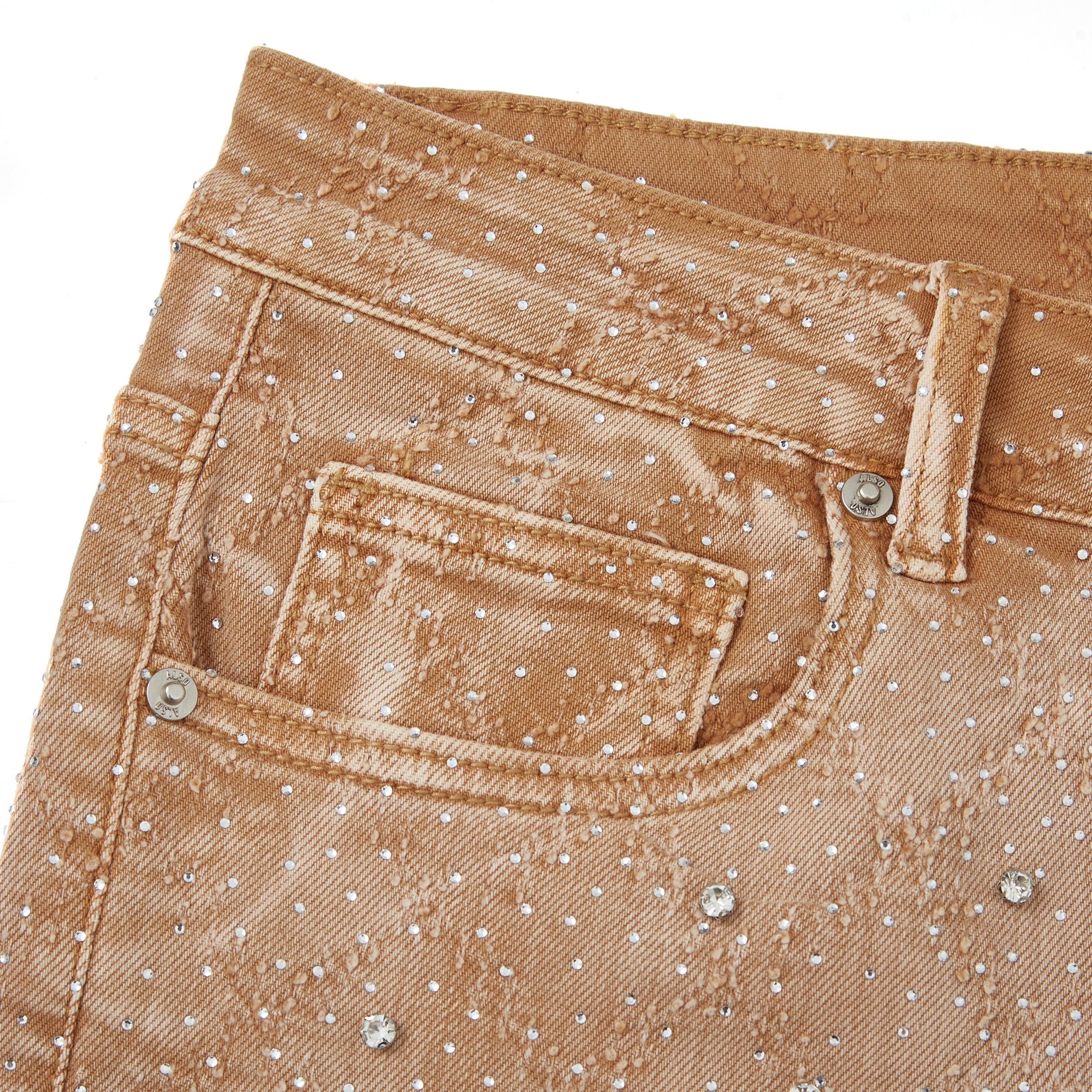 Gemstone Denim Jorts - Light Brown Gemstone Denim Jorts - Light Brown