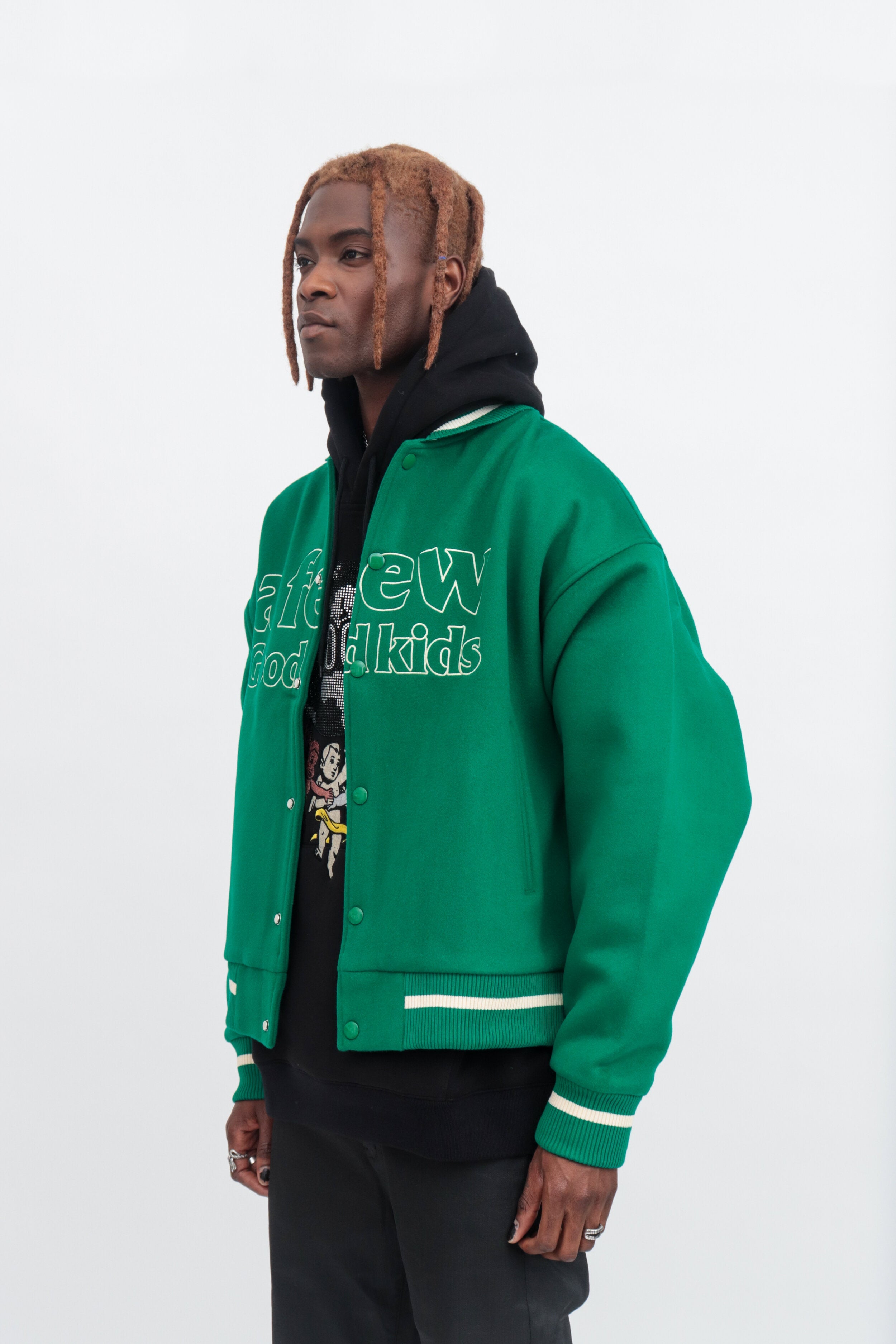 DONCARE (AFGK) "Peace Angel Varsity Jacket" - Green DONCARE (AFGK) "Peace Angel Varsity Jacket" - Green