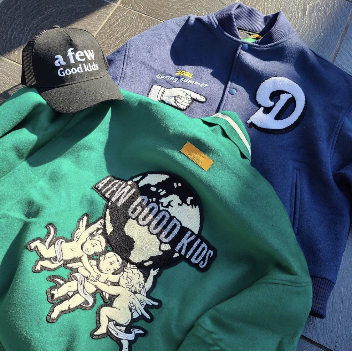 DONCARE (AFGK) "Peace Angel Varsity Jacket" - Green DONCARE (AFGK) "Peace Angel Varsity Jacket" - Green