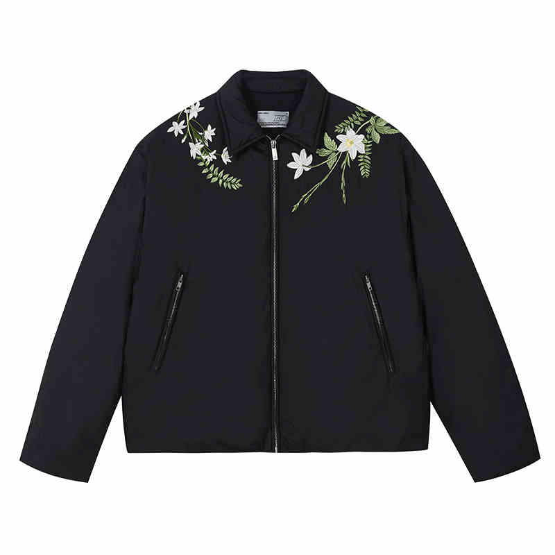 Floral Embroidery Lapel CollarDown Coat Floral Embroidery Lapel CollarDown Coat