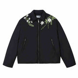 Floral Embroidery Lapel CollarDown Coat Floral Embroidery Lapel CollarDown Coat