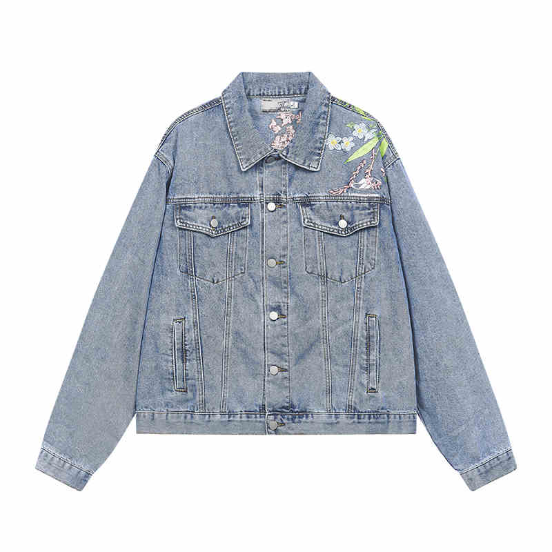 Floral Embroidered Washed Denim Jacket Floral Embroidered Washed Denim Jacket