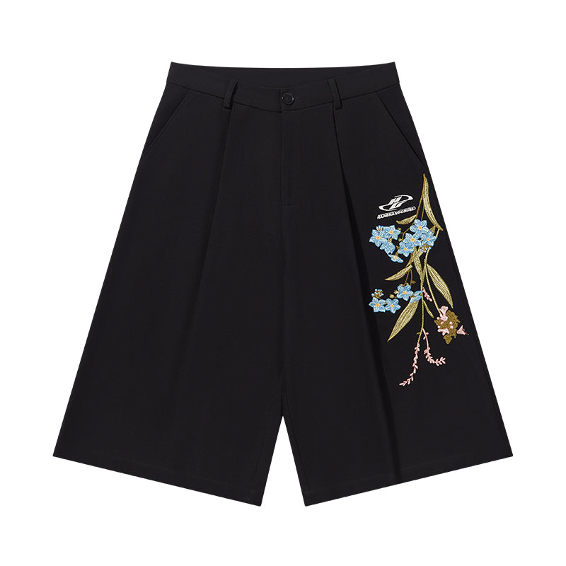 Floral Embroidery Draped Suit Shorts Floral Embroidery Draped Suit Shorts
