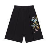 Floral Embroidery Draped Suit Shorts Floral Embroidery Draped Suit Shorts