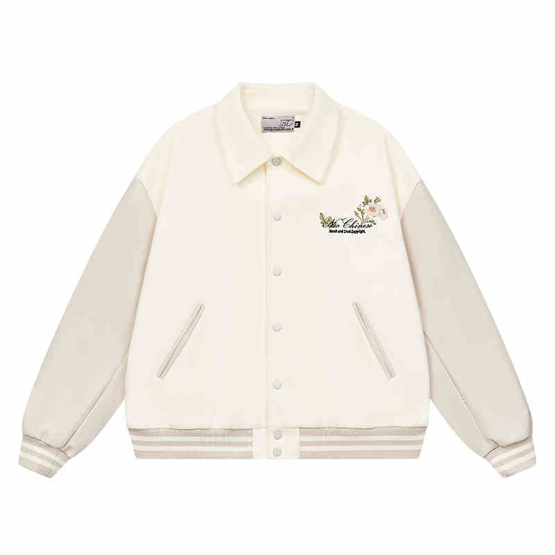 Floral Embroidered Script Baseball Jacket Floral Embroidered Script Baseball Jacket