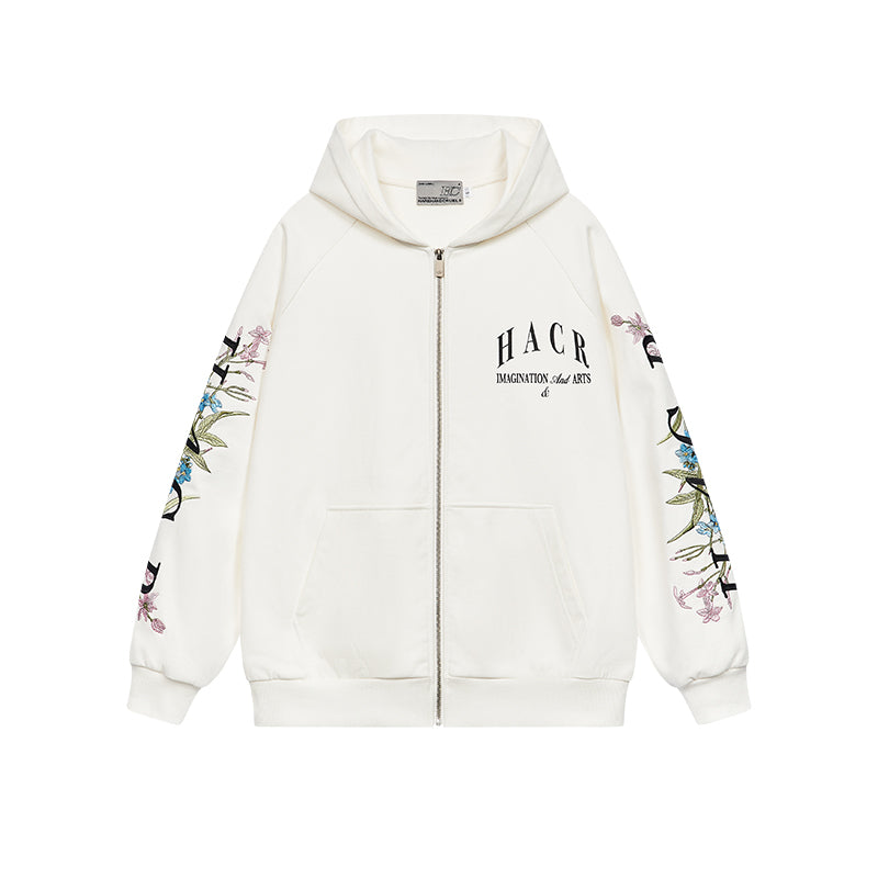 Floral Logo Sleeve Embroidered Zip Up Hoodie Floral Logo Sleeve Embroidered Zip Up Hoodie