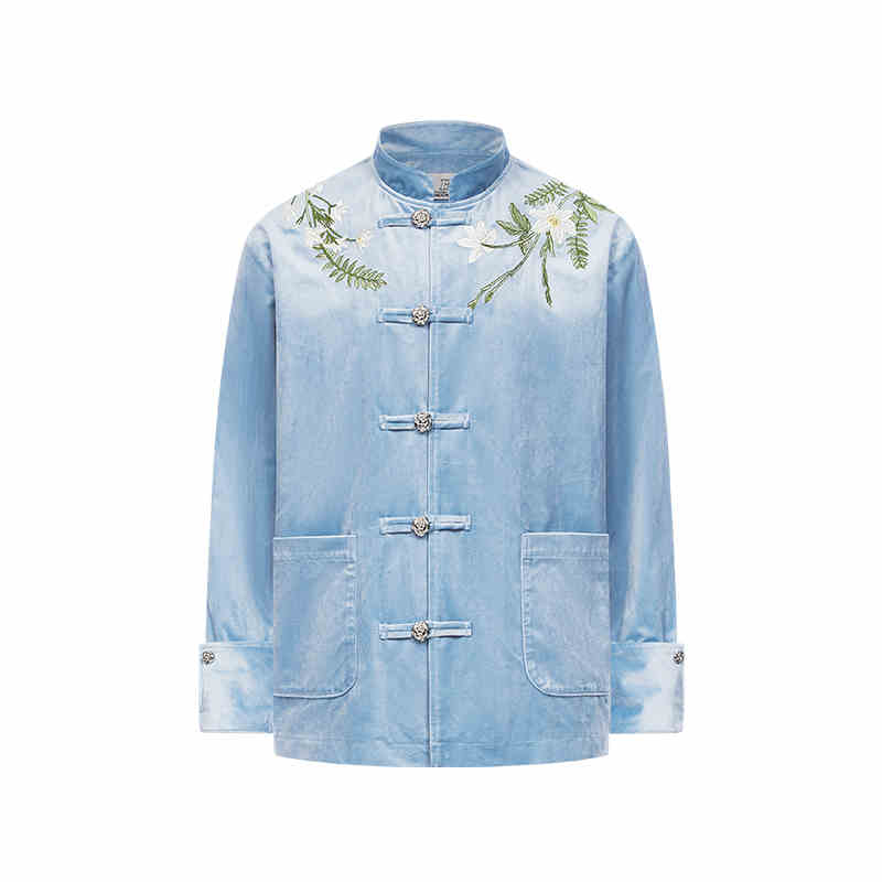 Floral Embroidered Velvet Mandarin Jacket Floral Embroidered Velvet Mandarin Jacket