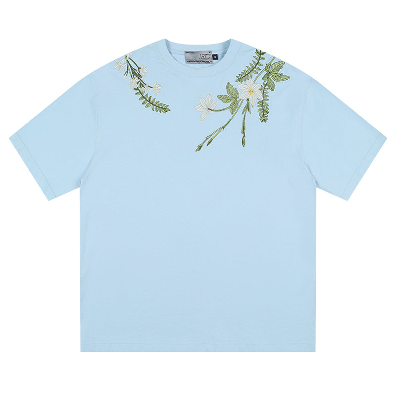 Floral Collar Embroidery Logo Tee Floral Collar Embroidery Logo Tee