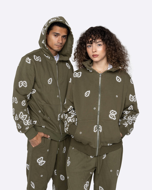 EPTM Amoeba Print Zip Hoodie - Olive