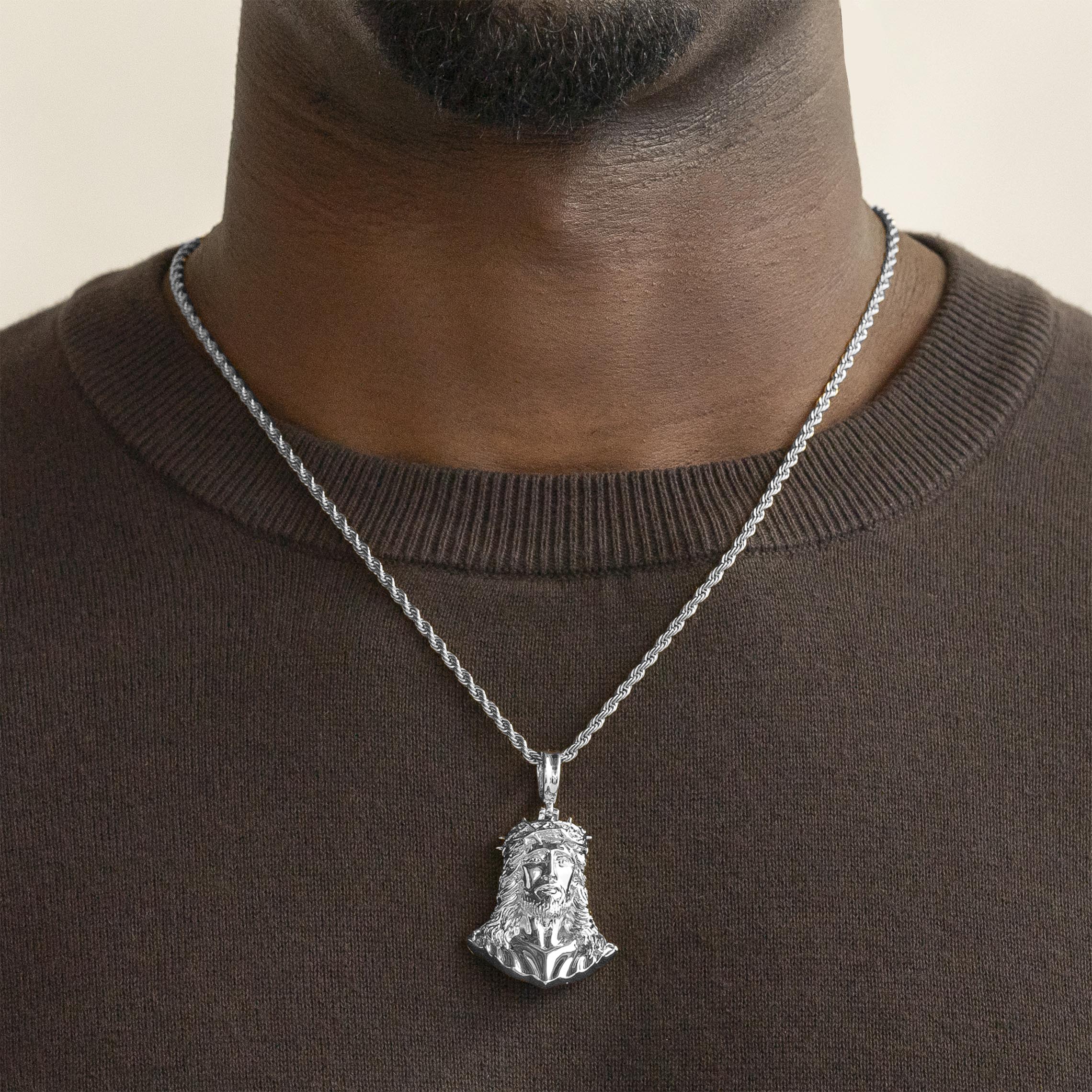 Jesus Piece Necklace Pendant & Rope Chain AI Jesus Piece Necklace Pendant & Rope Chain AI