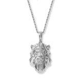 Lion Head Necklace Pendant & Rope Chain White Gold Lion Head Necklace Pendant & Rope Chain White Gold