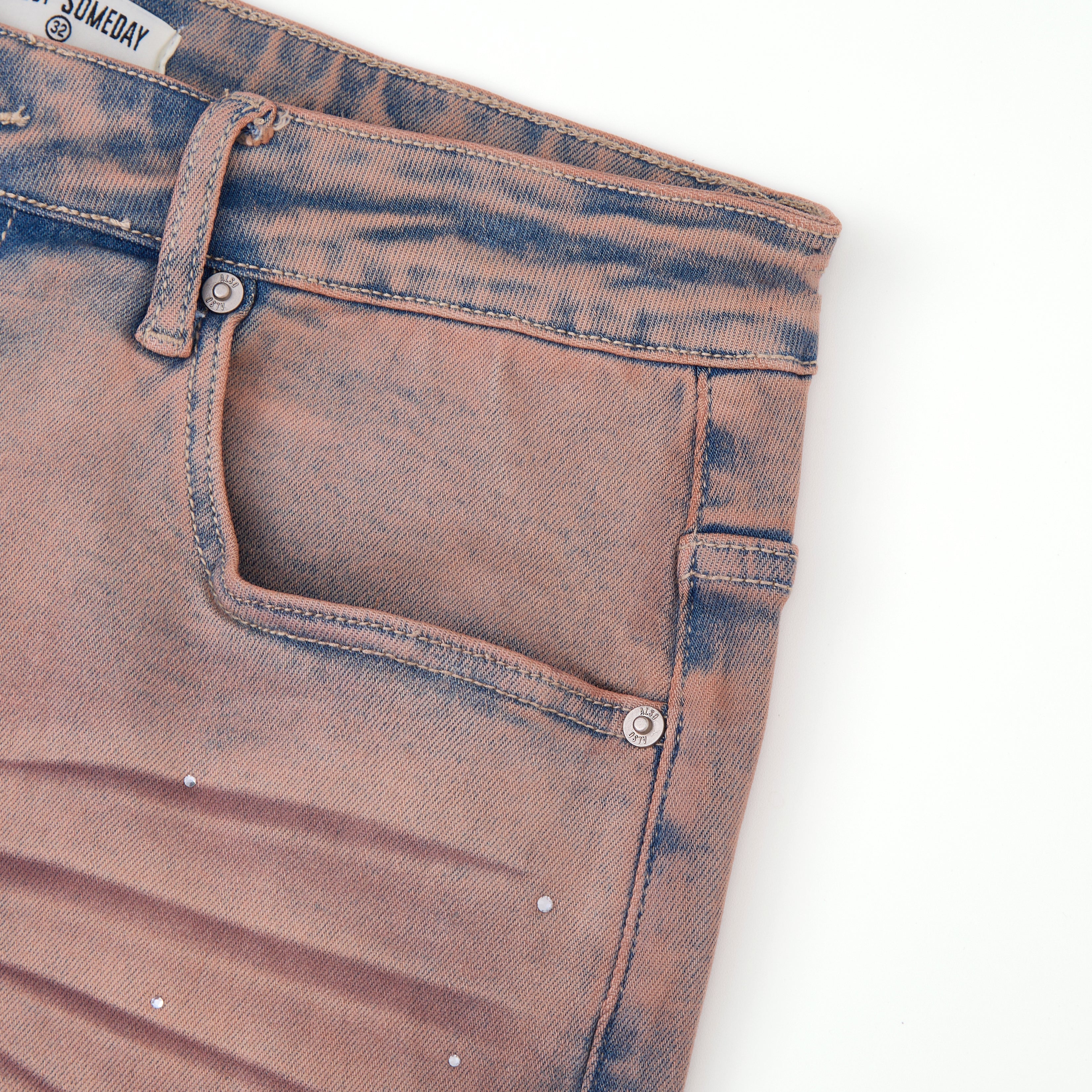 Solomon Rhinestone Denim Jorts - Maroon Solomon Rhinestone Denim Jorts - Maroon