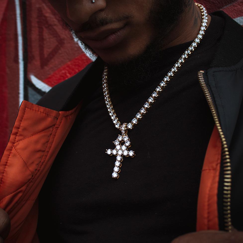 Diamond Ankh Cross Necklace Pendant & Tennis Chain Diamond Ankh Cross Necklace Pendant & Tennis Chain