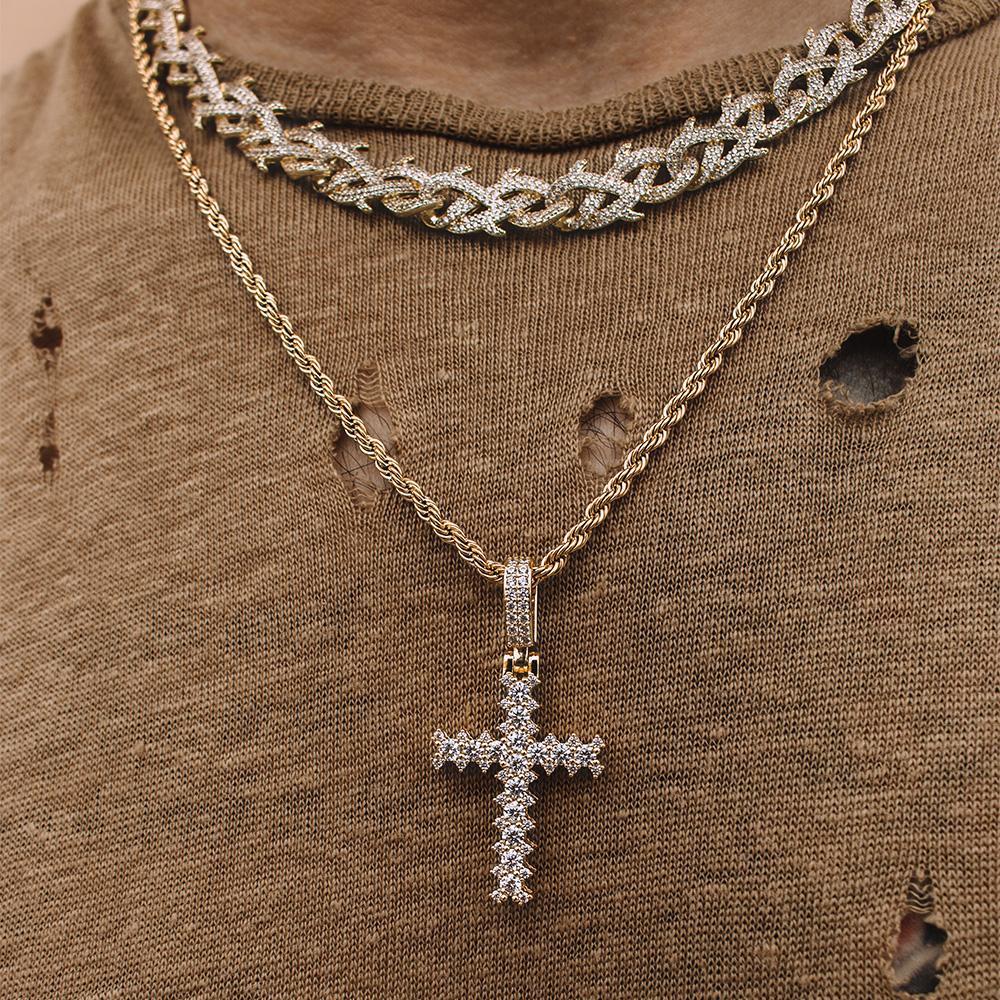 Diamond Cross Necklace Pendant & Gold Rope Chain Diamond Cross Necklace Pendant & Gold Rope Chain