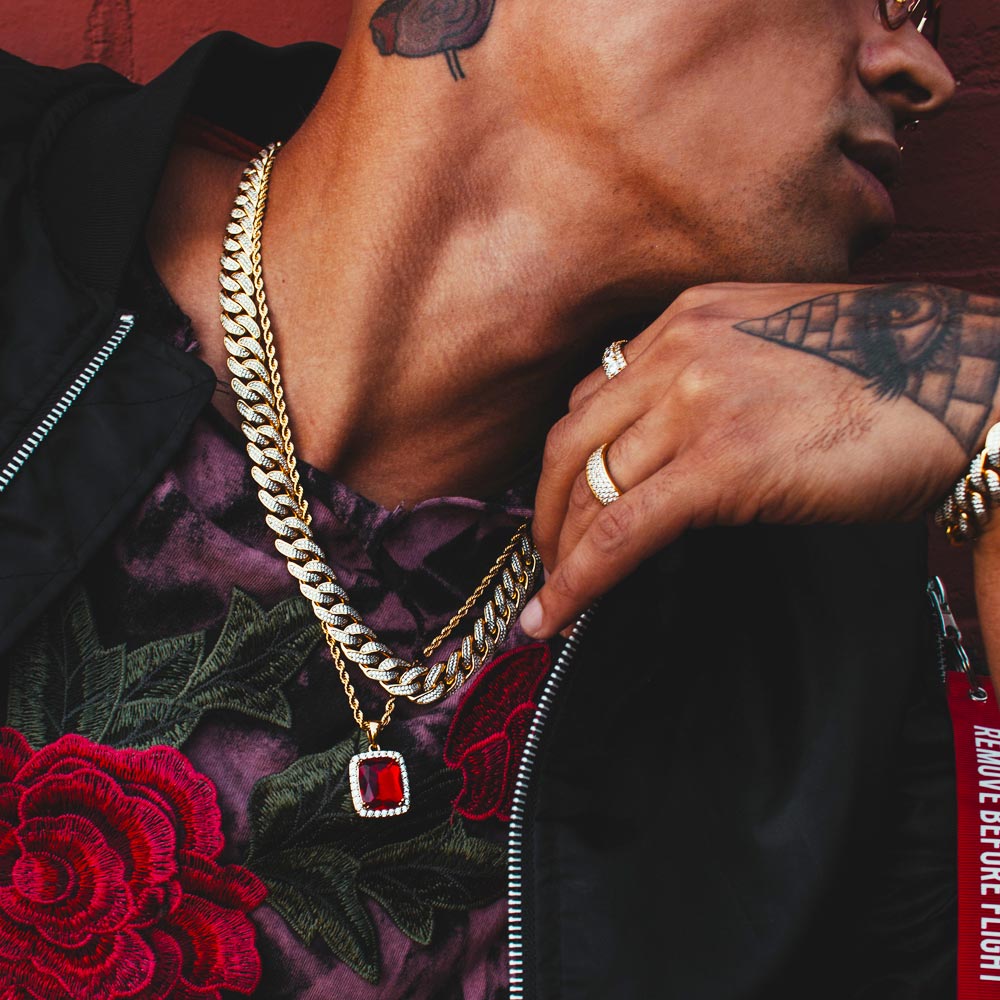 Micro Ruby Necklace Pendant & Rope Chain Micro Ruby Necklace Pendant & Rope Chain