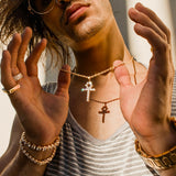 Micro Diamond Ankh Gold Necklace Pendant & Rope Gold Chain Micro Diamond Ankh Gold Necklace Pendant & Rope Gold Chain