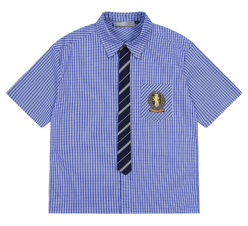 Plaid Tie Layered Shirt Plaid Tie Layered Shirt