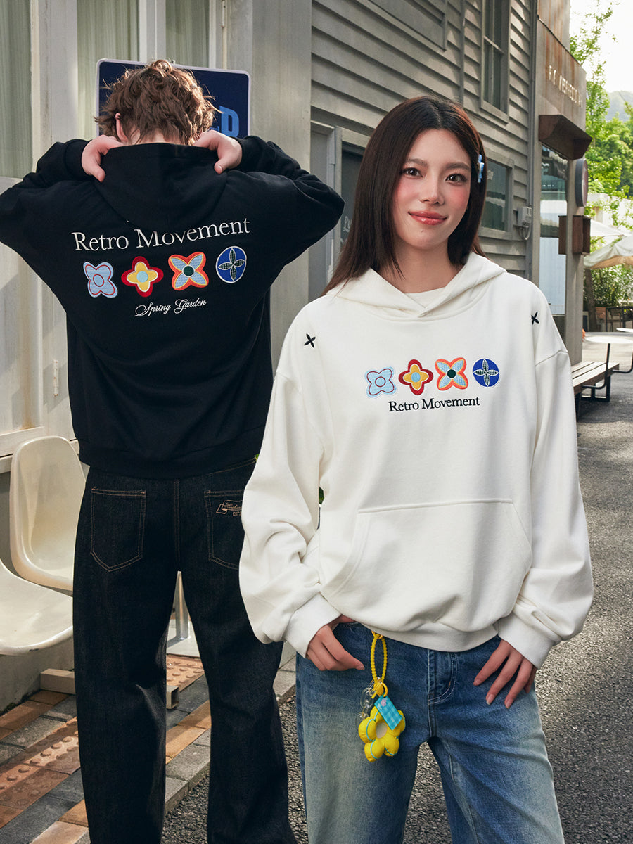 Floral Embroidered Colorblock Hoodie Floral Embroidered Colorblock Hoodie