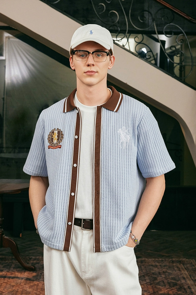 Crochet Contrast Vacation Shirt Crochet Contrast Vacation Shirt