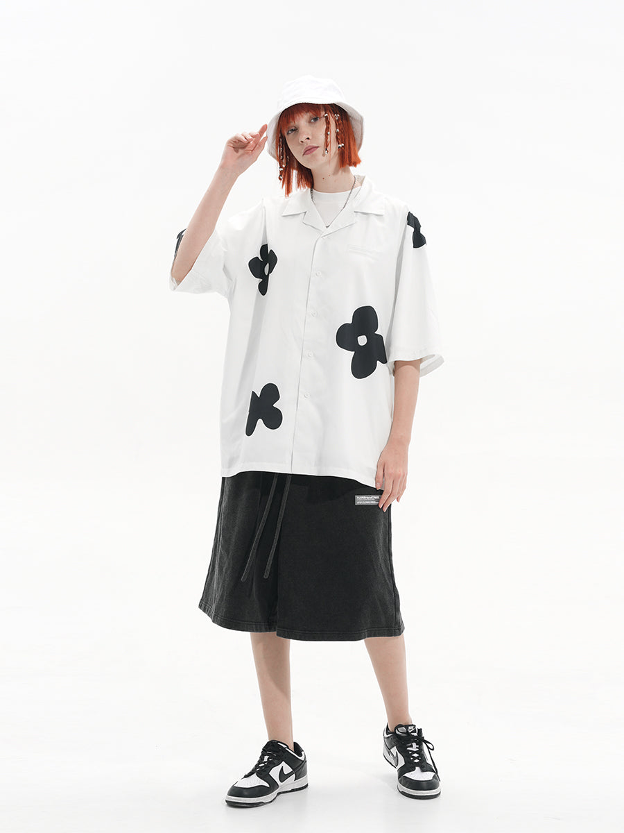 Handpainted Flowers Printed Cuban Shirt Handpainted Flowers Printed Cuban Shirt