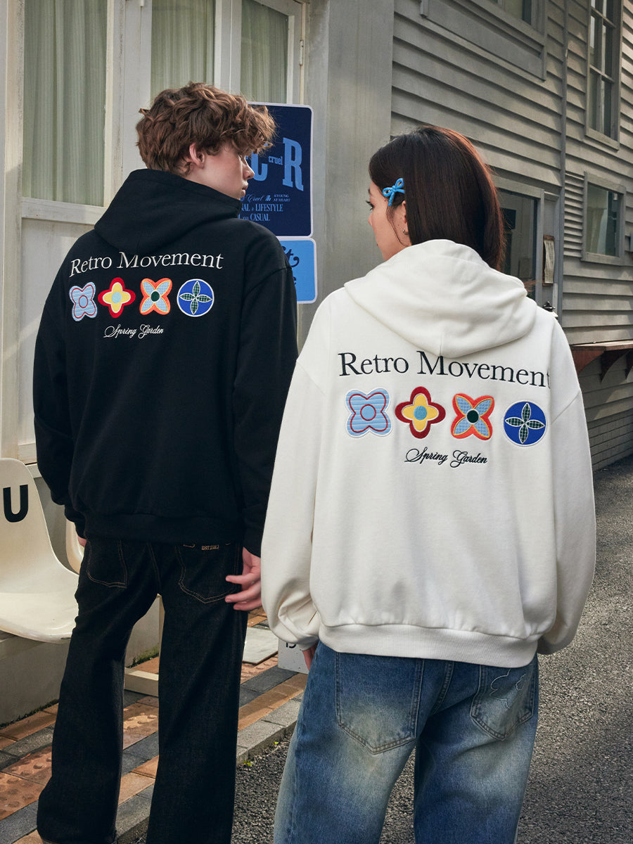 Floral Embroidered Colorblock Hoodie Floral Embroidered Colorblock Hoodie