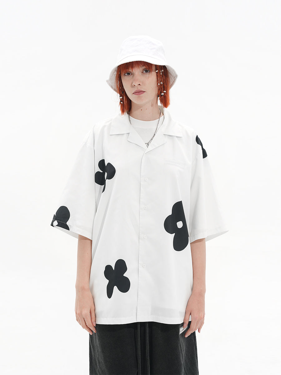 Handpainted Flowers Printed Cuban Shirt Handpainted Flowers Printed Cuban Shirt