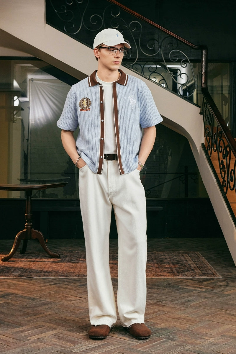 Crochet Contrast Vacation Shirt Crochet Contrast Vacation Shirt