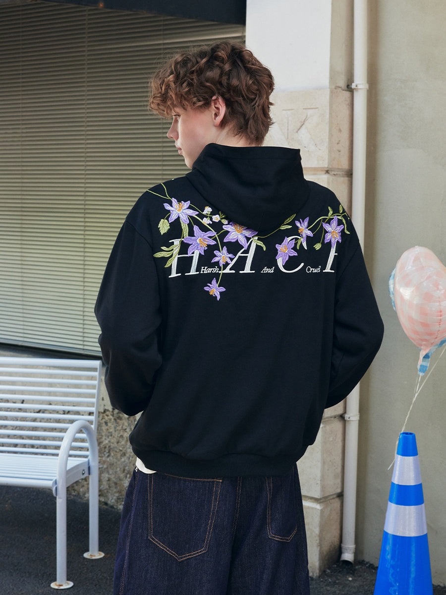 Violet Floral Embroidered Hoodie Violet Floral Embroidered Hoodie