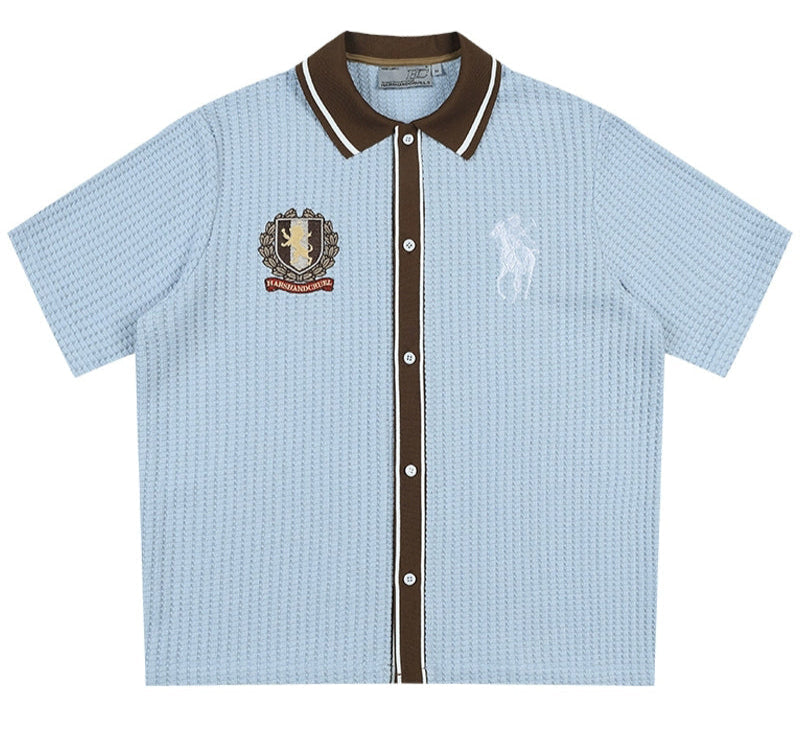 Crochet Contrast Vacation Shirt Crochet Contrast Vacation Shirt