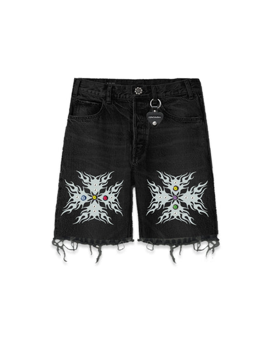 "Taboo" Jeweled Denim Short (Black)