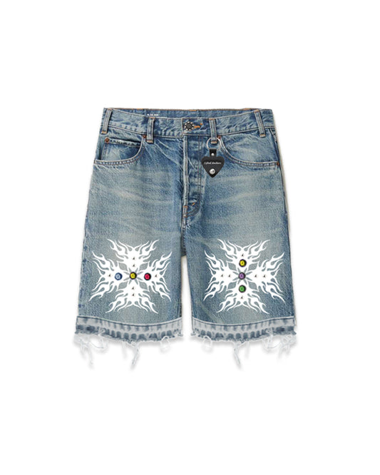 "Taboo" Jeweled Denim Short (Blue)
