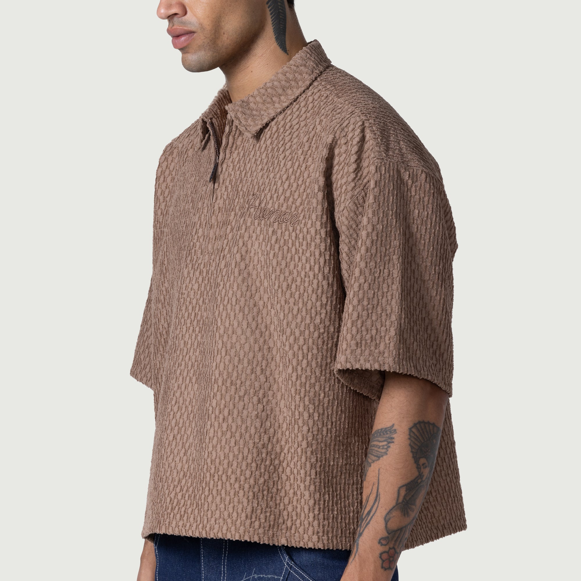 Textured Knit Qtr Zip - Brown Textured Knit Qtr Zip - Brown