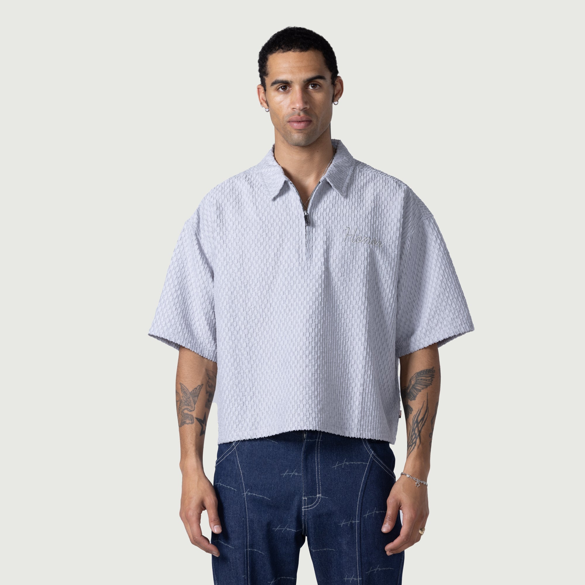 Textured Knit Qtr Zip - Grey Textured Knit Qtr Zip - Grey