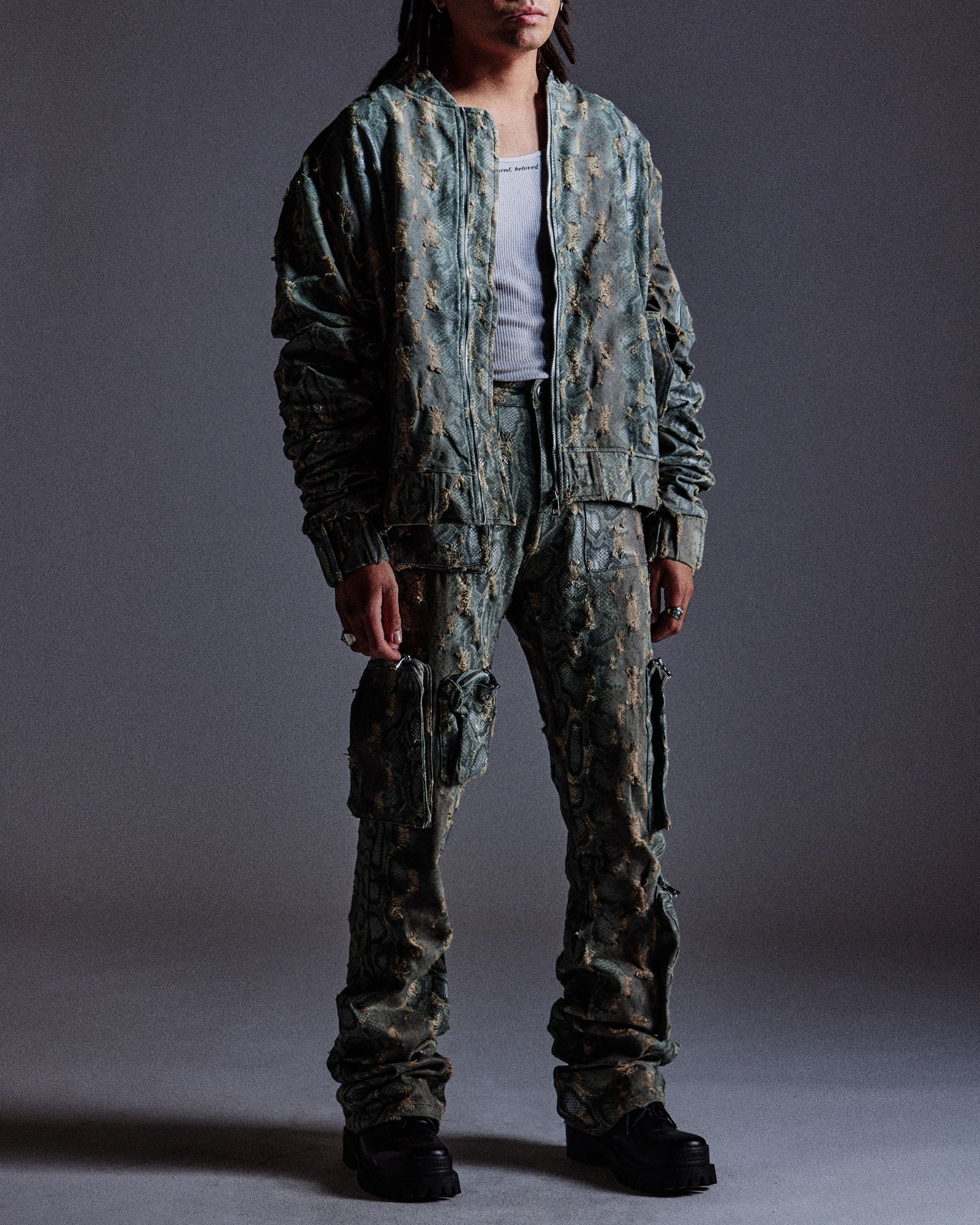 "Balboa" Denim Snakeskin Bomber (Blue) "Balboa" Denim Snakeskin Bomber (Blue)