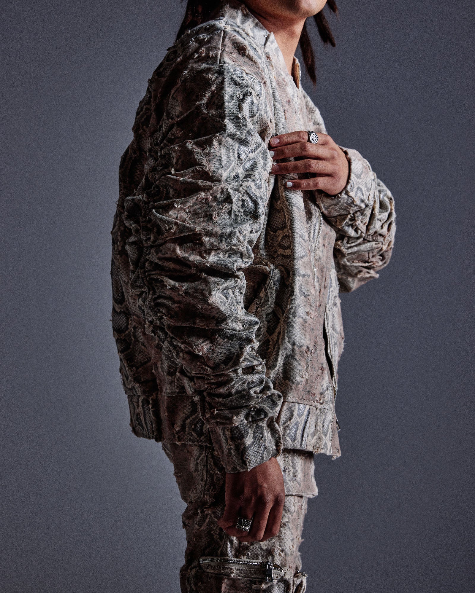 "Balboa" Denim Snakeskin Bomber (Brown) "Balboa" Denim Snakeskin Bomber (Brown)