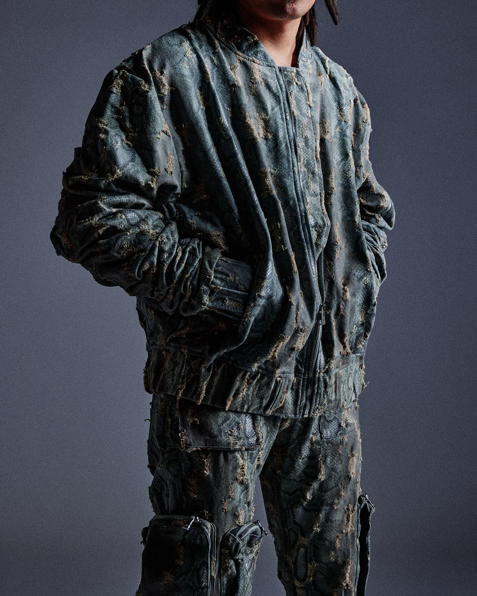 "Balboa" Denim Snakeskin Bomber (Blue) "Balboa" Denim Snakeskin Bomber (Blue)