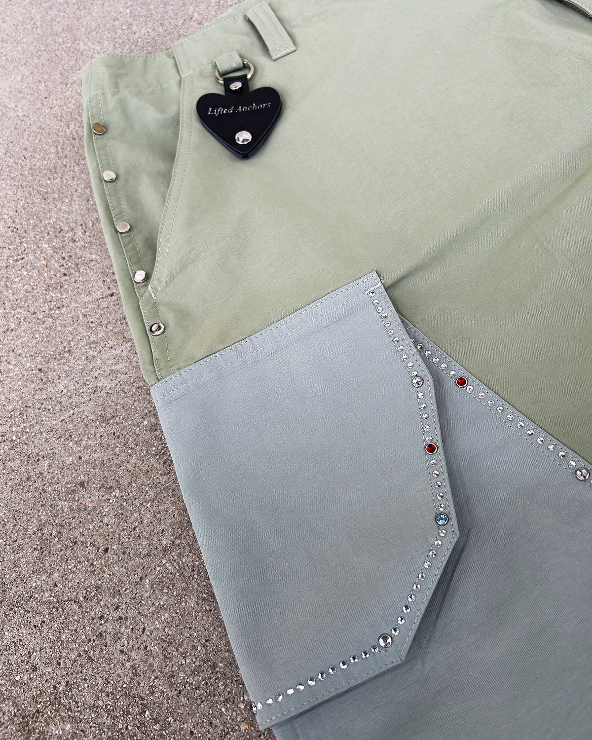 "Bella" Jeweled Cargo Short (Sage) "Bella" Jeweled Cargo Short (Sage)