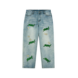 Distressed Embroidered Loose Denim Distressed Embroidered Loose Denim