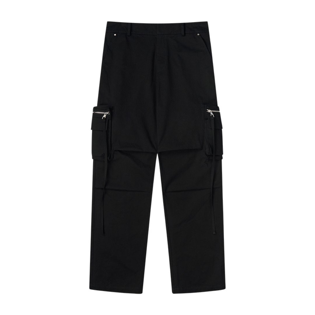 Zipper Stitched Pockets Strings Trousers Zipper Stitched Pockets Strings Trousers