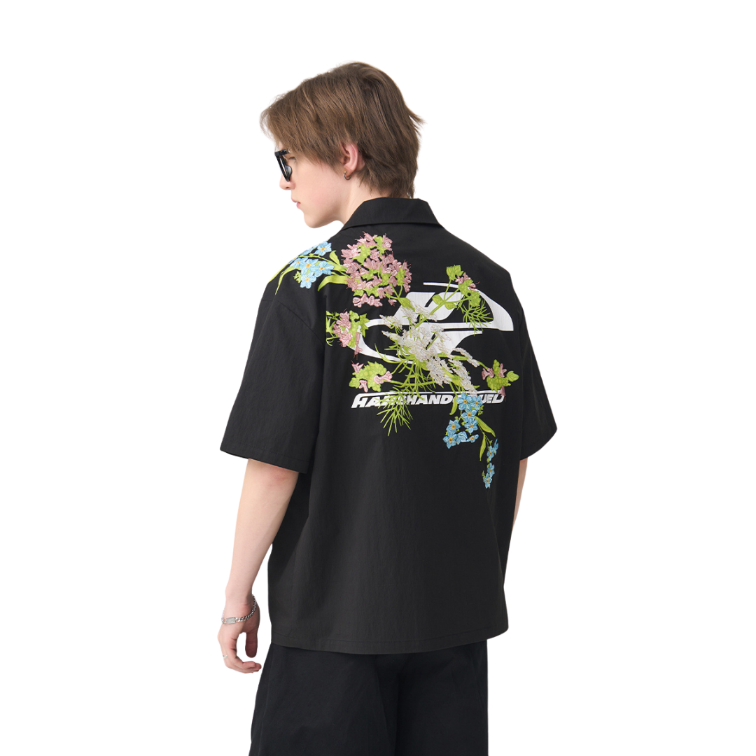 Floral Embroidery Knots Cuban Shirt Floral Embroidery Knots Cuban Shirt