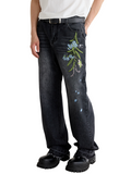 Floral Embroidery Washed Jeans Floral Embroidery Washed Jeans