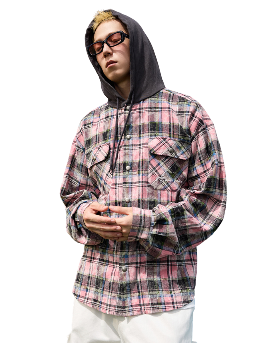 Handwritten Plaid Hooded Shirt Handwritten Plaid Hooded Shirt