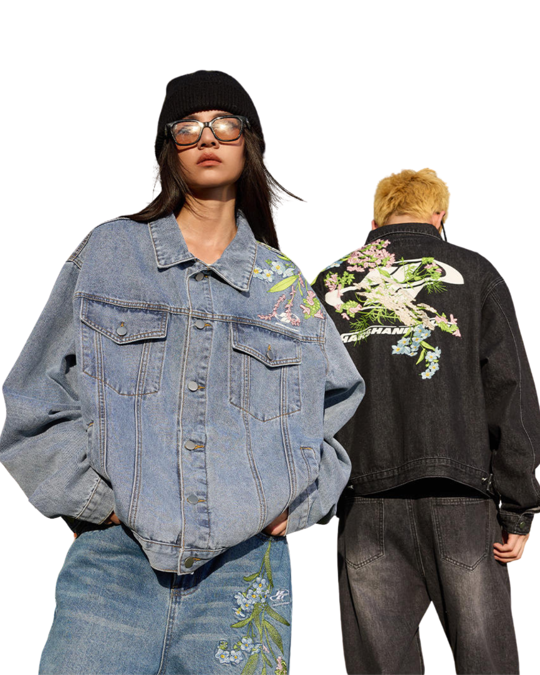 Floral Embroidered Washed Denim Jacket Floral Embroidered Washed Denim Jacket
