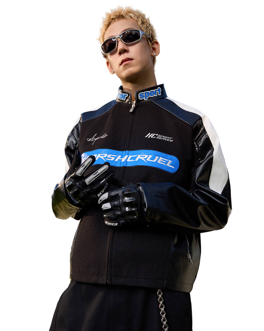 Colorblock Stitched Leather Racing Jacket Colorblock Stitched Leather Racing Jacket