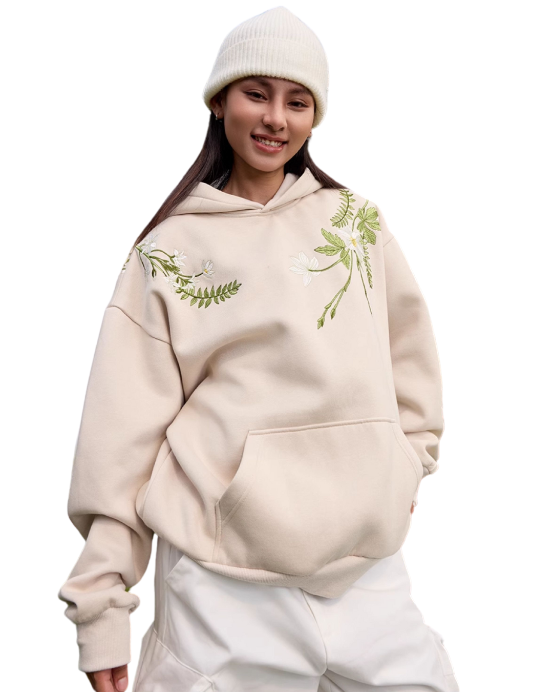 Floral Embroidered Fleece Hoodie Floral Embroidered Fleece Hoodie